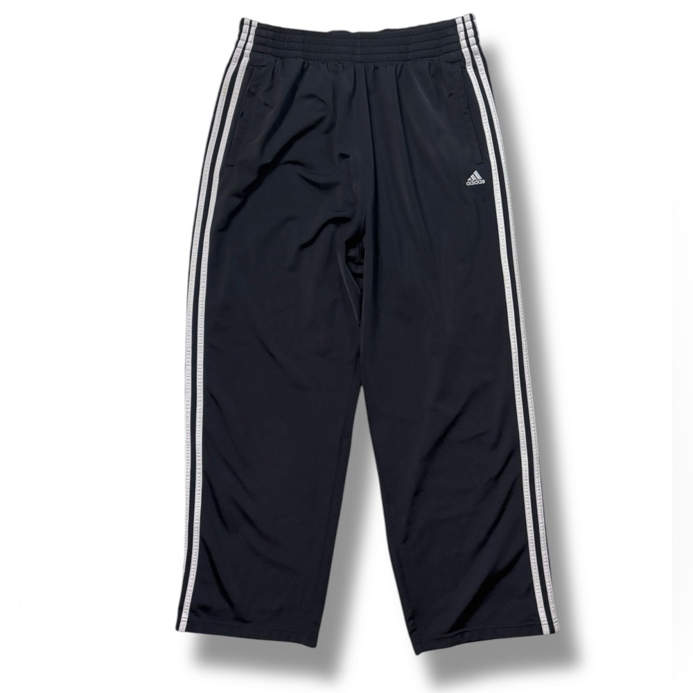 ADIDAS Three Stripe Tear Off Snap Warm Up Track Pants Black VINTAGE